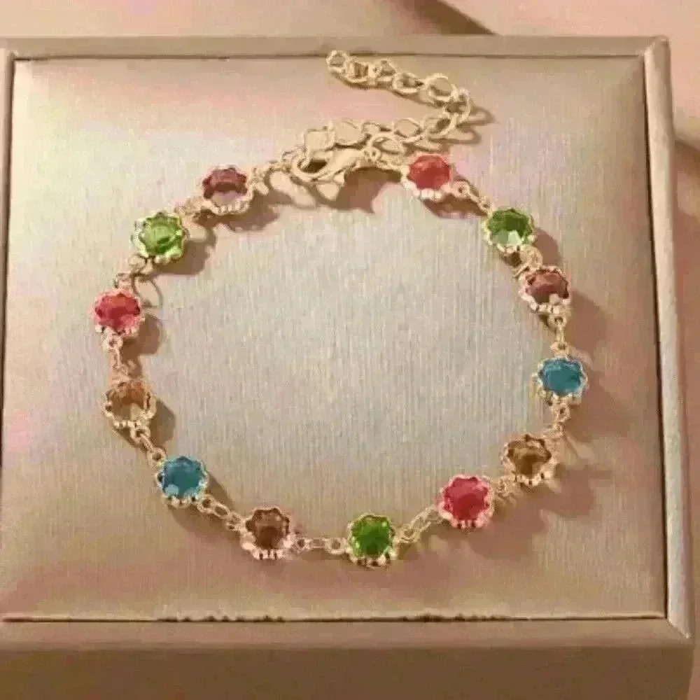 Multicolor Gemstone Link in 18k Gold Filled Bracelet